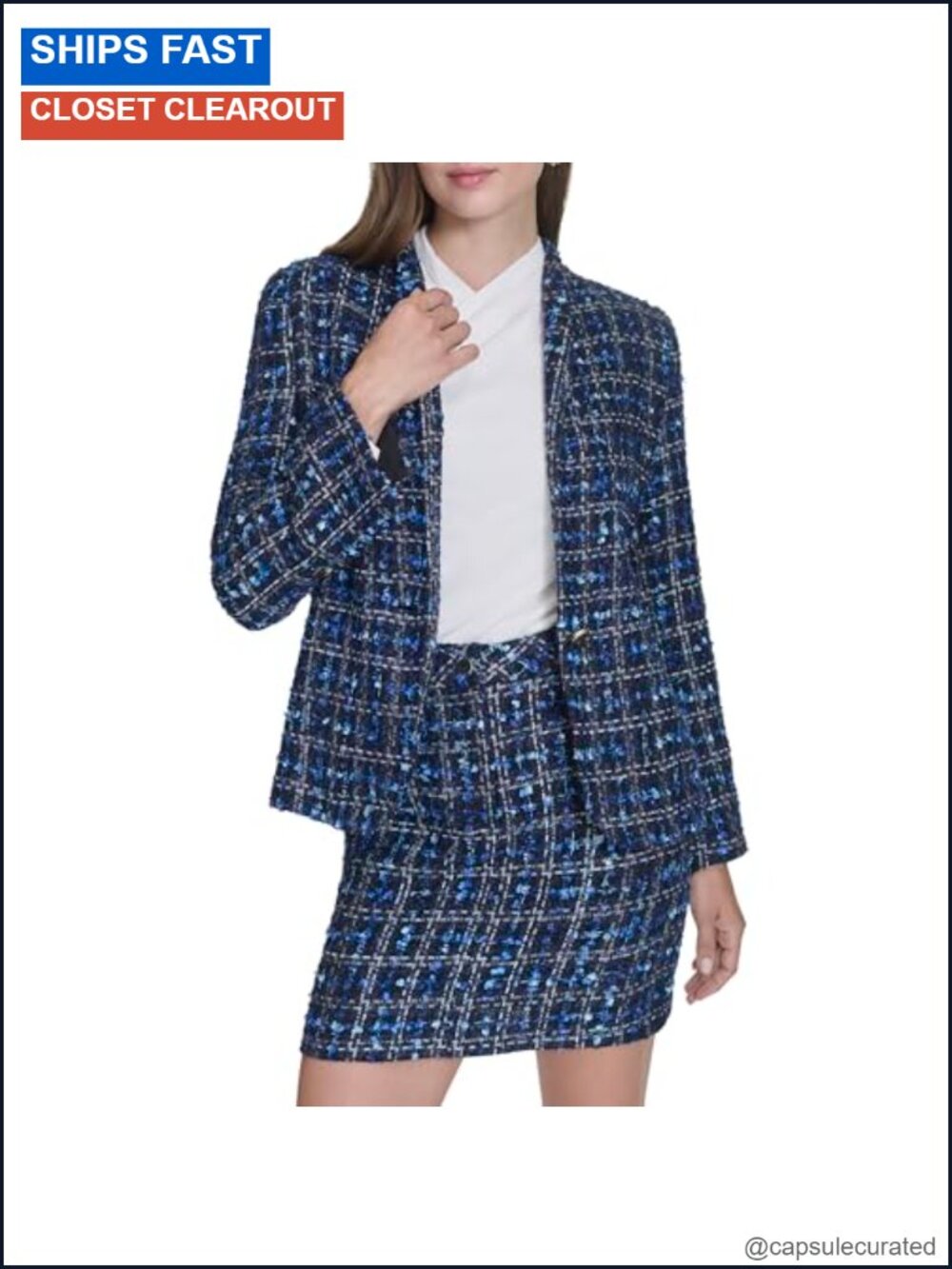 Halston Embellished Tweed Chain Belted Blazer